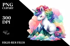 Baby Unicorn on Mountain, Serene PNG Product Image 1