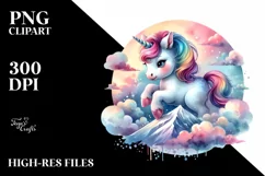 Baby Unicorn on Mountain, Dreamy PNG Product Image 1
