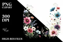 Colorful Wild Flowers Watercolor | Sublimation Clipart Product Image 1