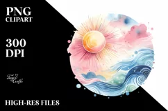 Colorful Watercolor Abstract Pastel Sun | Sublimation, Product Image 1