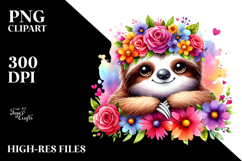Vibrant Sloth Flower Crown Clipart Product Image 2