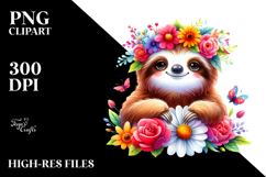Vibrant Sloth Flower Crown Clipart Product Image 2