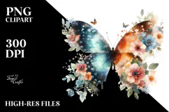 Grungy Butterfly with Flowers PNG Product Image 2