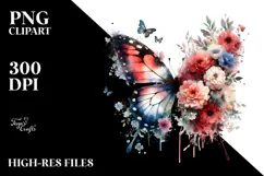 Grungy Butterfly with Flowers PNG Product Image 2