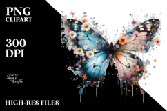 Grungy Butterfly with Flowers PNG Product Image 2