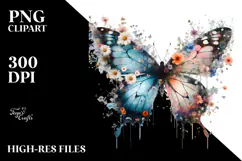 Grungy Butterfly with Flowers PNG Product Image 2