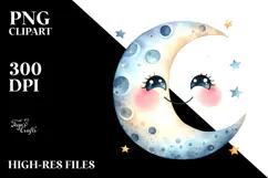 Smiling Whimsical Half Moon, Transparent PNG Product Image 2