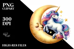 Cute Unicorn Pirouetting on Crescent Moon | Clipart Product Image 1