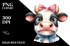 Cow Watercolor Funny Cow with Bow | Sublimation Clipart Product Image 1