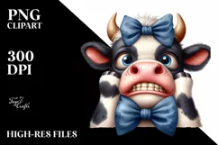 Cow Watercolor Funny Cow with Bow | Sublimation Clipart Product Image 1
