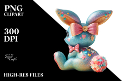 Colorful Retro Bunny Sitting PNG Product Image 2