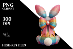 Colorful Retro Bunny Sitting PNG Product Image 2