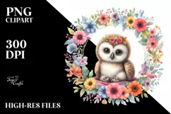 Colorful Baby Owl Floral Frame Clipart Product Image 1