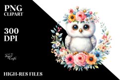 Colorful Baby Owl Floral Frame Clipart Product Image 3