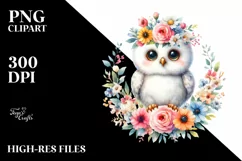Colorful Baby Owl Floral Frame Clipart Product Image 1