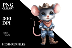 Watercolor Mouse Big Eyes Bandana Cowboy Boots Clipart Product Image 2