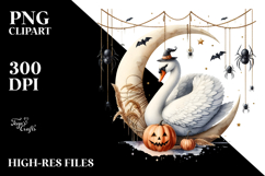 Watercolor Swan in Halloween Style PNG Product Image 2