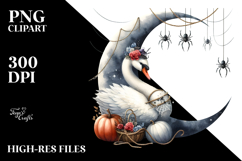 Swan on Halloween Moon with Spiders PNG Product Image 2
