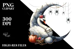 Swan on Halloween Moon with Spiders PNG Product Image 2