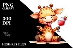Sitting Giraffe Holding Wine | Sublimation | Clipart Product Image 1