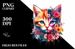 Vibrant Retro Watercolor Kitten | Sublimation Clipart Product Image 3