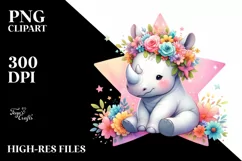 Cute Rhino with Flower Crown PNG Product Image 1