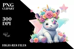 Cute Rhino with Flower Crown PNG Product Image 1