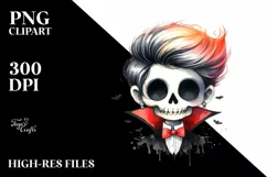 Vampire Skull with Hair, PNG Product Image 1