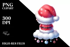 Cute Santa on a Cloud with Snow Flakes PNG Product Image 1