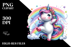 Playful Unicorn with Floral Wreath PNG Product Image 2
