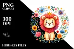 Colorful Baby Lion Floral Clipart Product Image 1