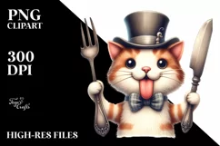 Cat Holding Fork and Knife Showing Tongue | Sublimation | Product Image 3