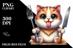 Cat Holding Fork and Knife Showing Tongue | Sublimation | Product Image 3