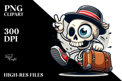 Cartoon Animal Skull with Travel Suitcase PNG Product Image 2
