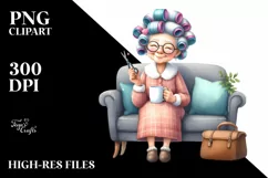 Old Lady Sofa Hair Curlers Mug | Sublimation, Clipart Product Image 1