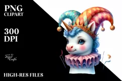 Baby Unicorn Wearing Jester Hat PNG Product Image 1
