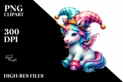 Baby Unicorn in Jester Hat, Playful PNG Product Image 1