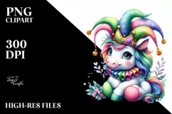 Baby Unicorn Wearing Jester Hat PNG Product Image 3