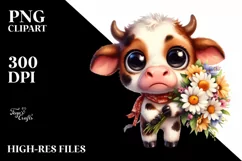 Baby Cow with Flower Bouquet | Clipart Product Image 3