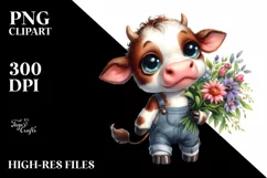 Baby Cow with Flower Bouquet | Clipart Product Image 1