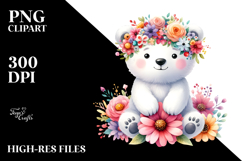 Vibrant Polar Bear Flower Crown Clipart Product Image 2
