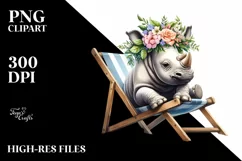 Watercolor Young Rhino Sitting on Beach Cahir Clipart Product Image 3