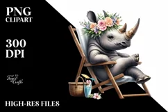 Watercolor Young Rhino Sitting on Beach Cahir Clipart Product Image 3
