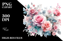 Washed Watercolor Pink Roses White Background | Sublimation, Product Image 2