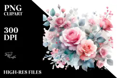 Washed Watercolor Pink Roses White Background | Sublimation, Product Image 2