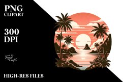 Vintage Tropical Island Sunset | Sublimation | Clipart Product Image 1