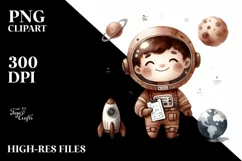 Whimsical Astronaut Boy | Watercolor Clipart Product Image 3