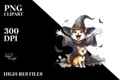 Vintage Excited Witch with Cat PNG Product Image 2