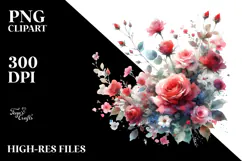 Abstract Red Roses, Watercolor PNG Product Image 2