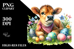 Digital Watercolor Baby Cow PNG Product Image 2